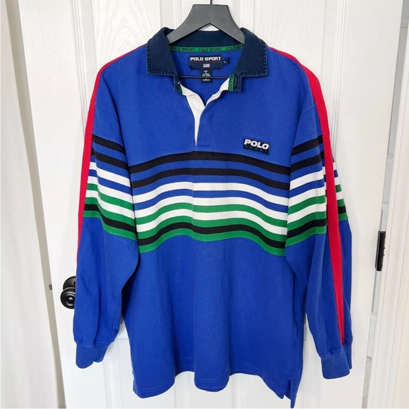 POLO SPORT Ralph Lauren Color Block Rugby Shirt Mens LARGE Classic Fit Rare L - Picture 10 of 13